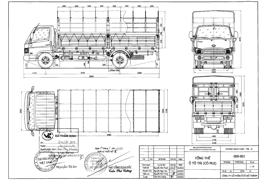 Bản vẽ thiết kế thùng mui bạt xe Hyundai
