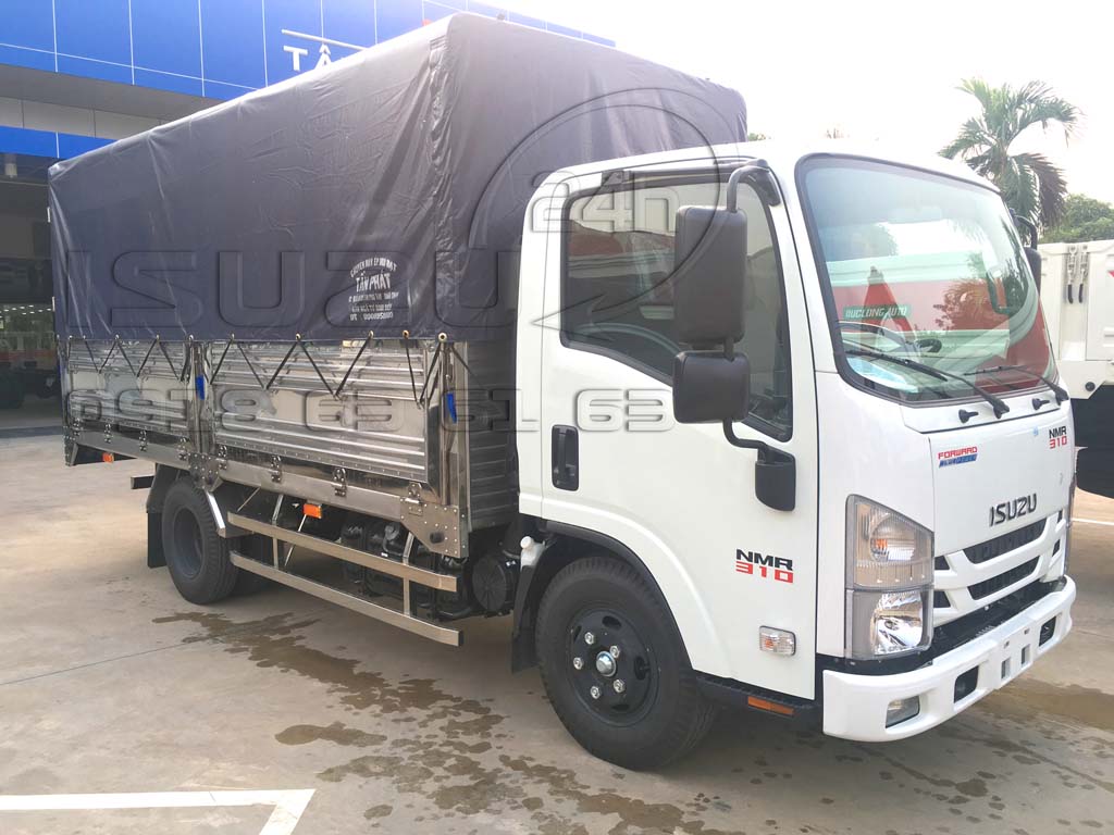 Cabin bên phụ xe tải Isuzu 1T9 NMR 310 đầu vuông thùng mui bạt full inox 304